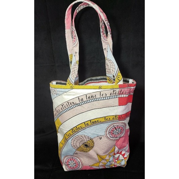 Tory Burch Bag Printed Canvas Tote EUC Summer Pool Picnic Beach All Over Print - Picture 1 of 12